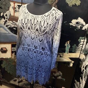 Elegant Blue and White Lace Cardigan